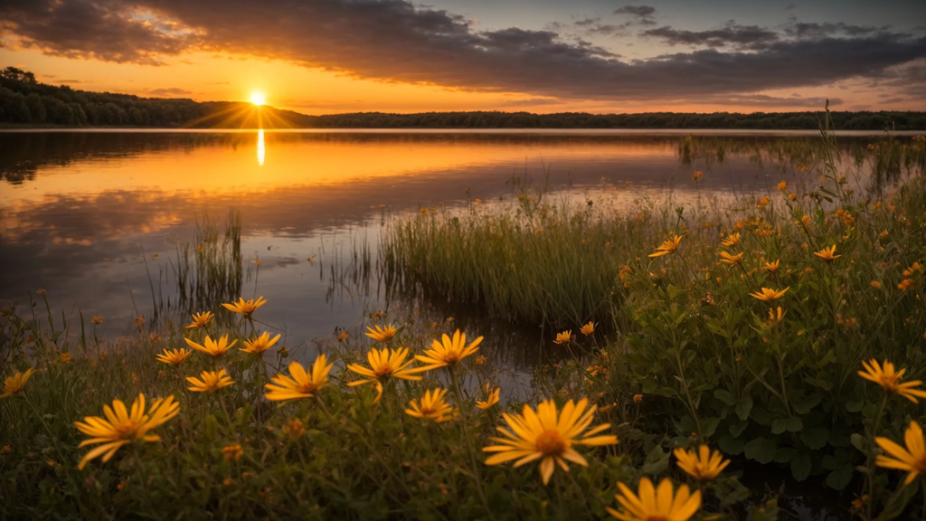 sunset over lake