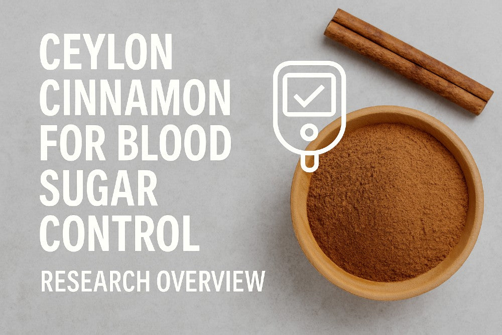 Ground Ceylon cinnamon and sticks displayed beside a bowl on a neutral background.