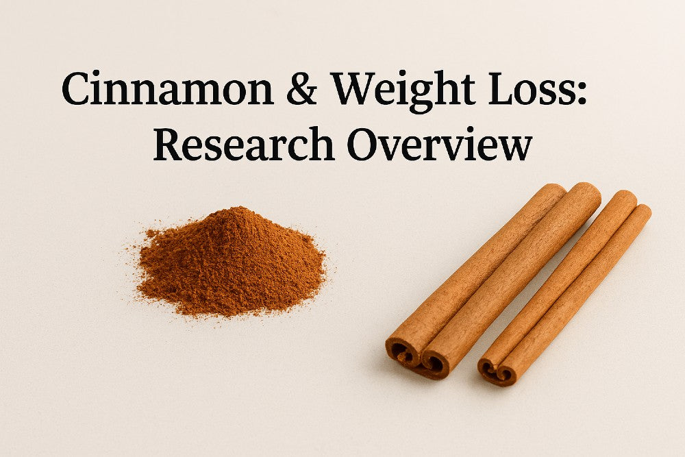 Ceylon cinnamon in a glass dish on marble with the title ‘Cinnamon & Weight Loss: Research Overview.