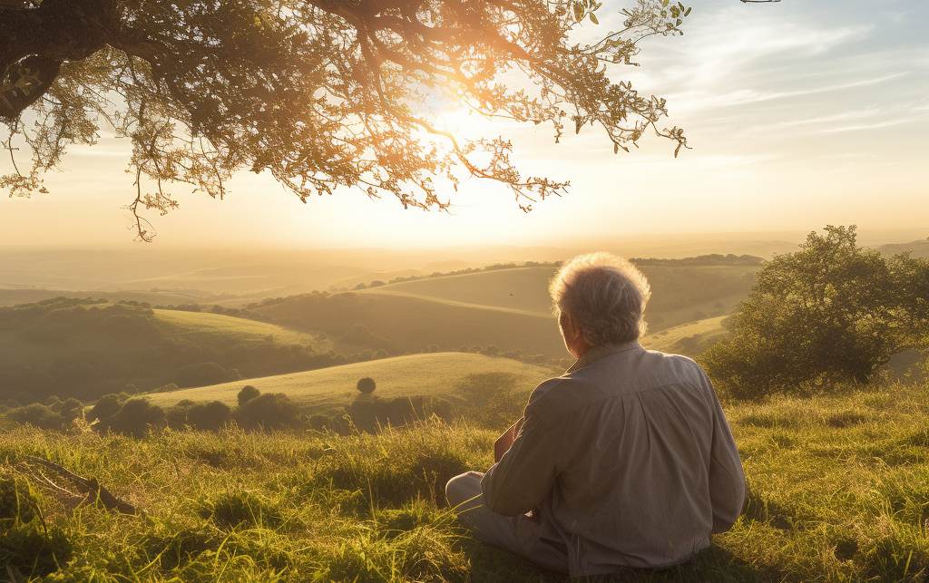 Man sitting on hill in sunshine Vitamin D