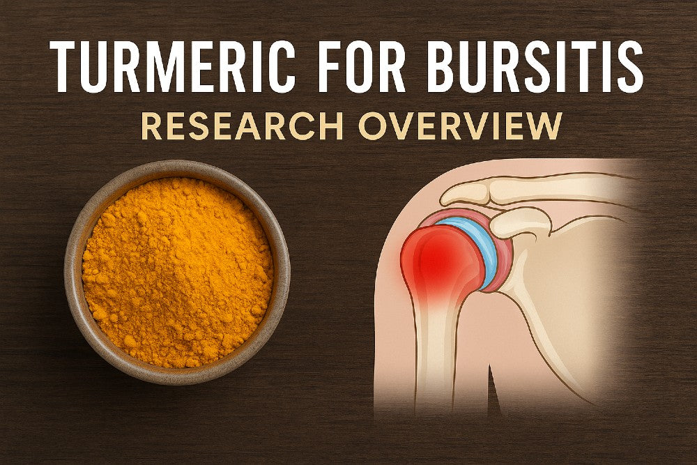 turmeric powder beside an illustration of an inflamed shoulder bursa