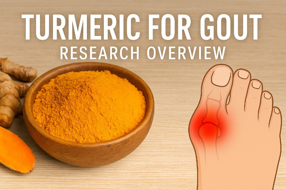 turmeric powder beside an illustration of an inflamed big toe joint